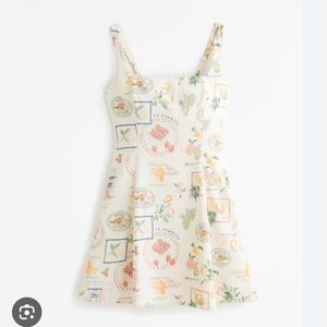 Abercrombie Squareneck Mini Dress - Cream Pattern